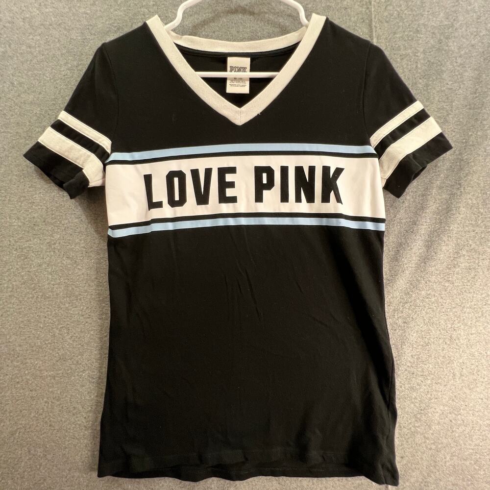 PINK Shirt Women Size XS Black Short Sleeve Casual T Shirt Ladies